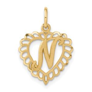 14k Yellow Gold, Grace Collection, Satin Heart Initial N Pendant, 15mm